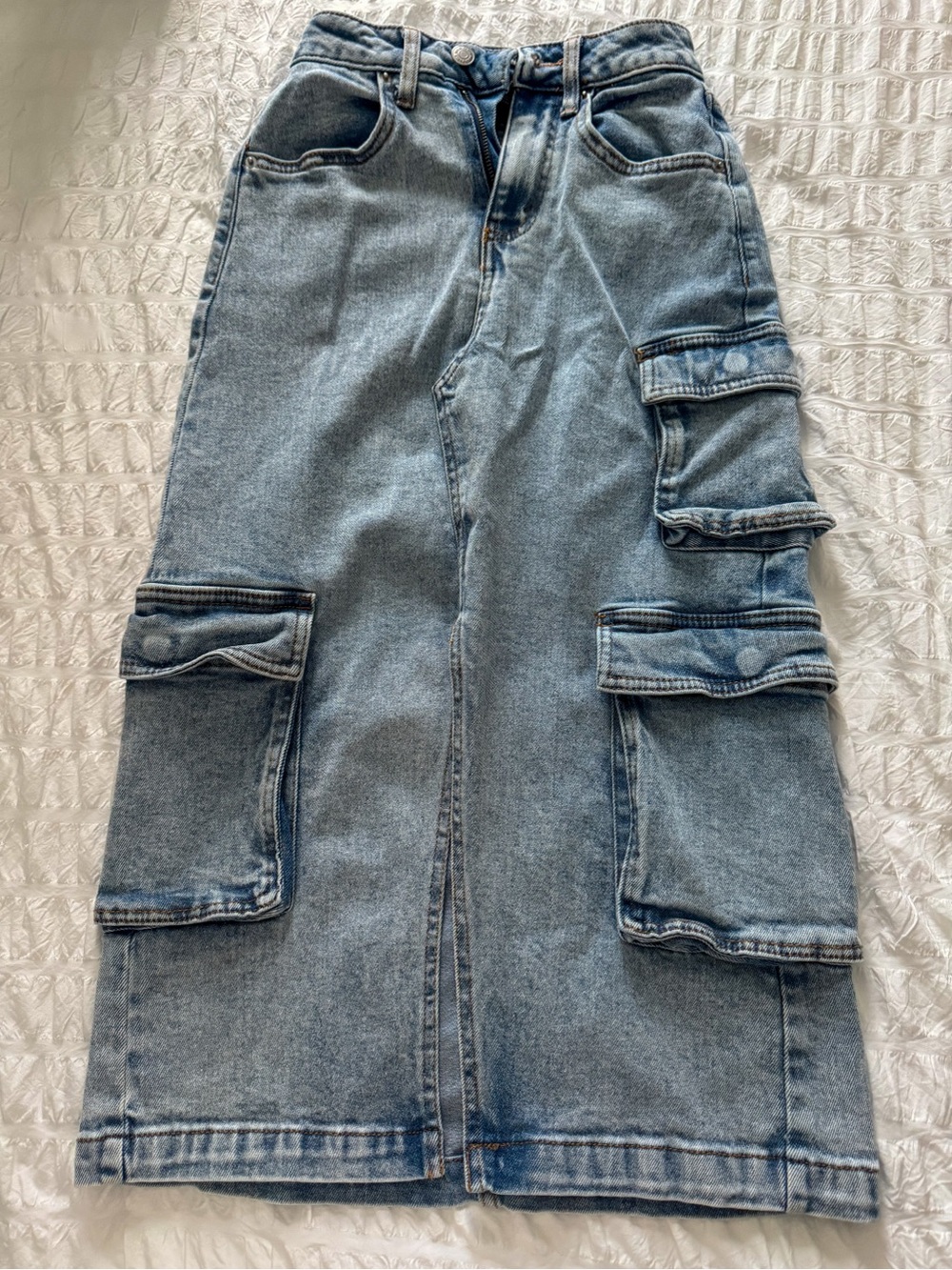 Women’s Cargo Denim Midi Skirt - Light Blue